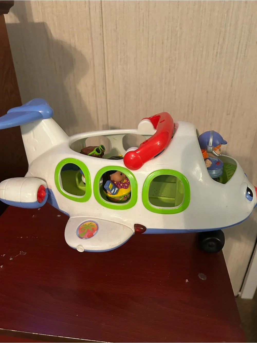 Fisher-Price White, Blue, Red Kids Airplane Toy with Pilot